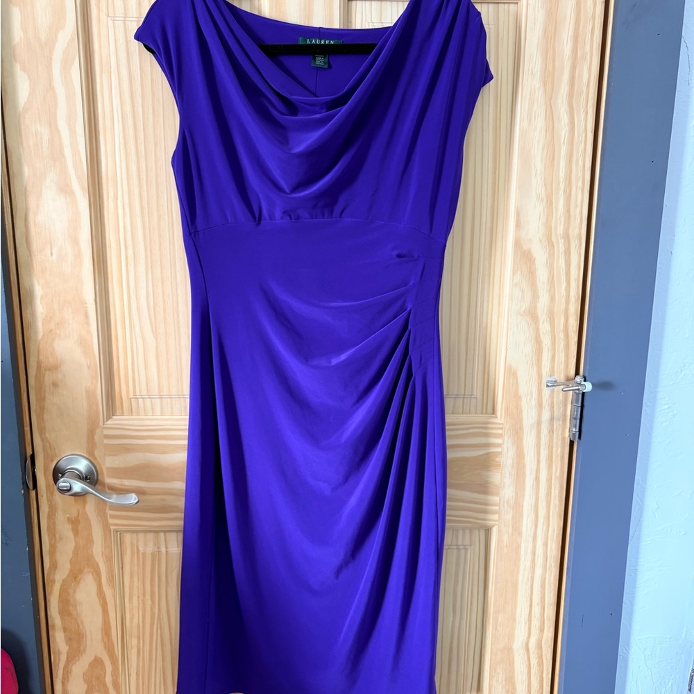 Lauren Ralph Lauren Royal Purple Cowl-Neck Midi Dress